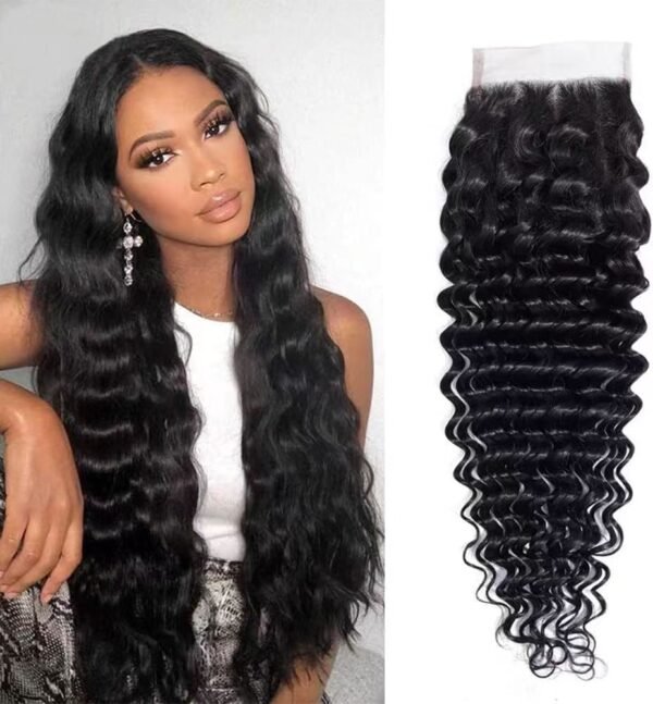 4x4 Swiss Lace Deep Wave Human Hair Free Part/ Middle Part/ Three Part Lace Closure - Image 4