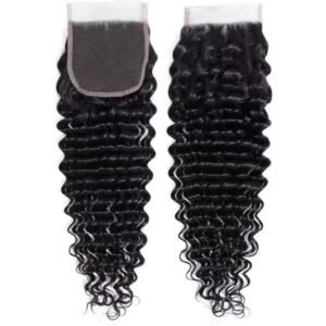 4x4 Swiss Lace Deep Wave Human Hair Free Part/ Middle Part/ Three Part Lace Closure